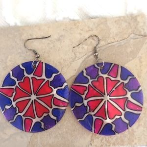 Hand painted Pink Purple sea shell pierced Dangle Earrings